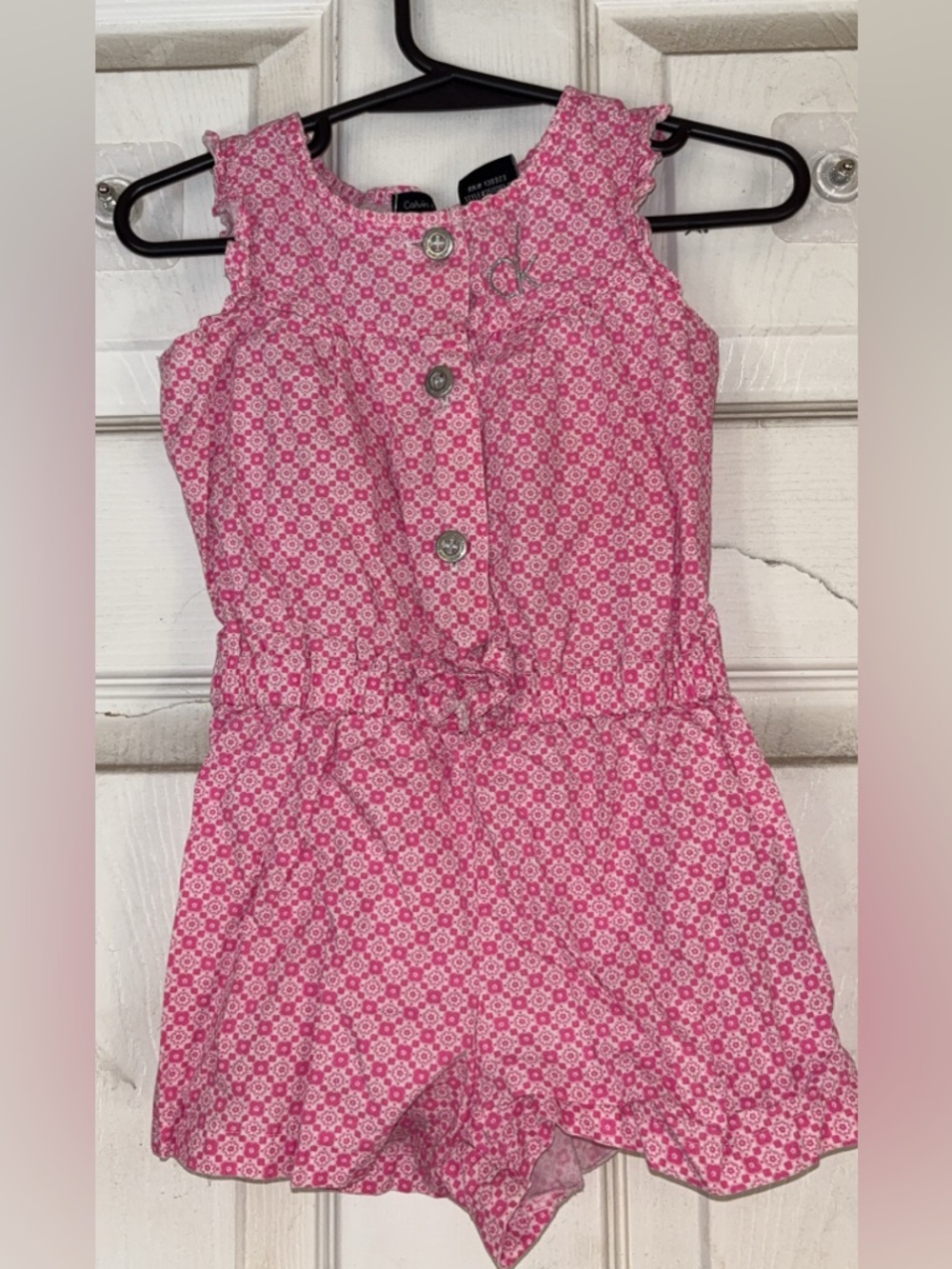 Calvin Klein Jeans Pink Floral Girls Button Romper